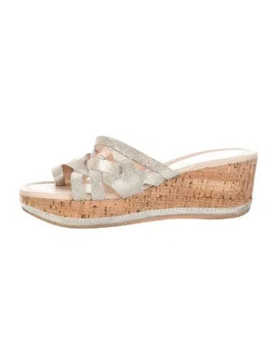 Pre-owned Donald Pliner Leather Glitter Accents Slides In Neutrals