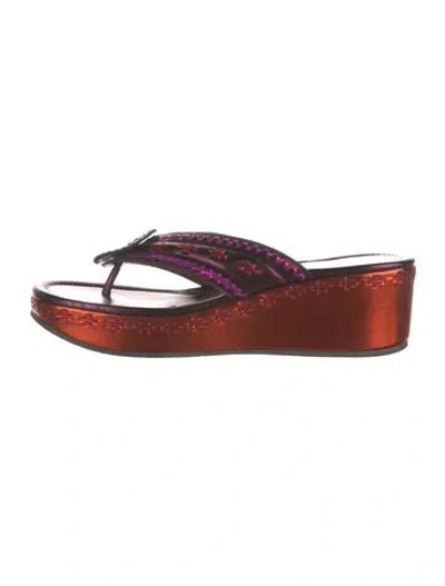 Pre-owned Donald Pliner Leather Graphic Print Flip Flops In Purple
