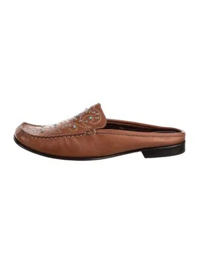 Pre-owned Donald Pliner Leather Graphic Print Mules In Brown