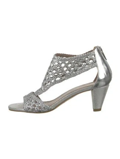 Pre-owned Donald Pliner Leather Lace Pattern Sandals In Silver