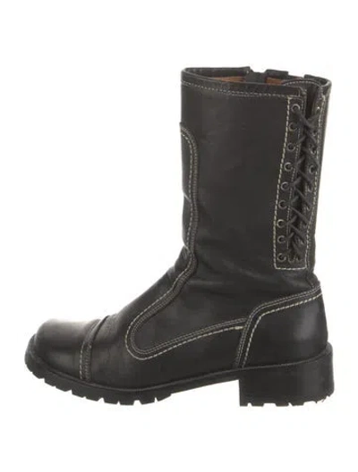 Pre-owned Donald Pliner Leather Lace-up Boots In Black