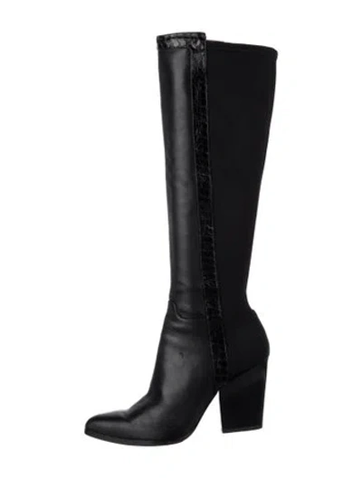 Pre-owned Donald Pliner Leather Leather Trim Embellishment Boots In Black