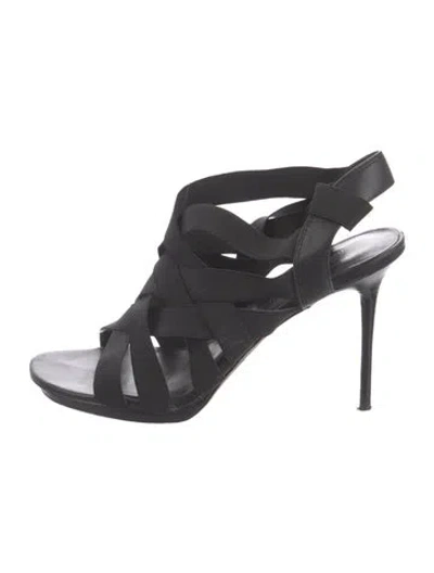 Pre-owned Donald Pliner Leather Leather Trim Embellishment Slingback Sandals In Black