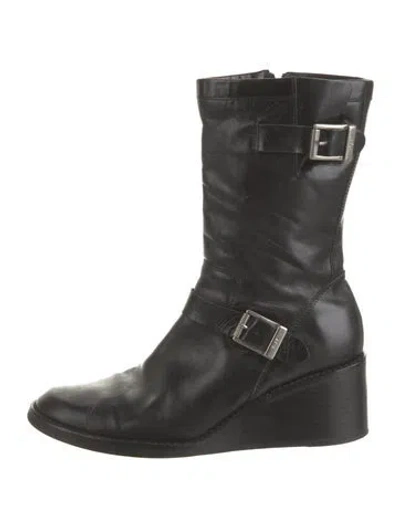 Pre-owned Donald Pliner Leather Moto Boots In Black