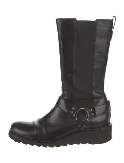 Pre-owned Donald Pliner Leather Moto Boots In Black