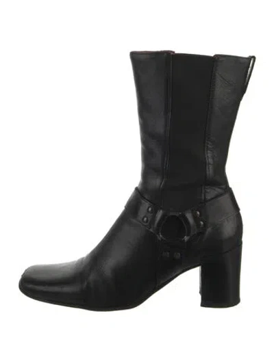 Pre-owned Donald Pliner Leather Moto Boots In Black