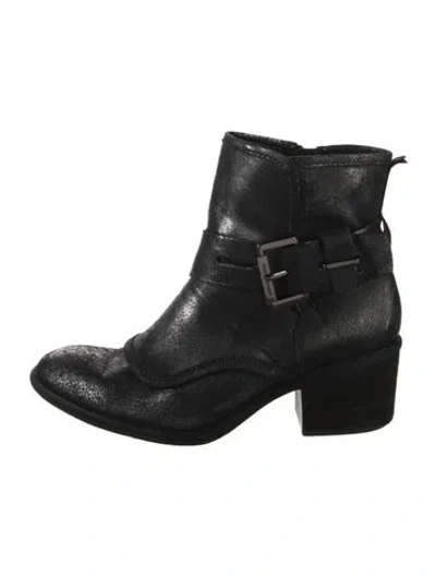 Pre-owned Donald Pliner Leather Moto Boots In Black