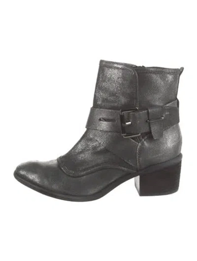 Pre-owned Donald Pliner Leather Moto Boots In Silver