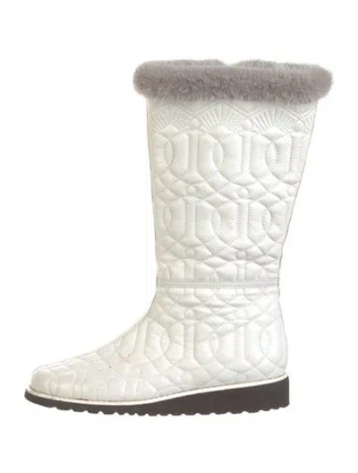 Pre-owned Donald Pliner Leather Patterned Boots In White