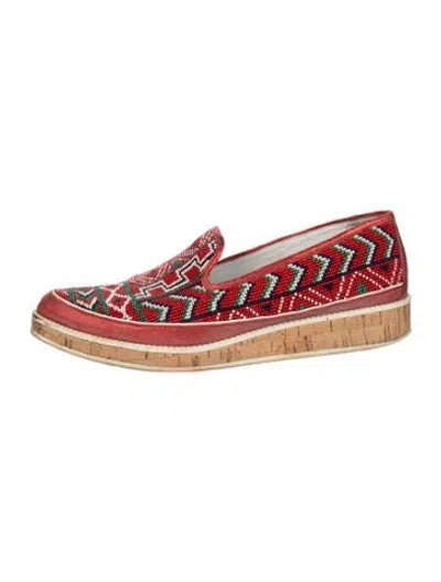Pre-owned Donald Pliner Leather Patterned Loafers In Red