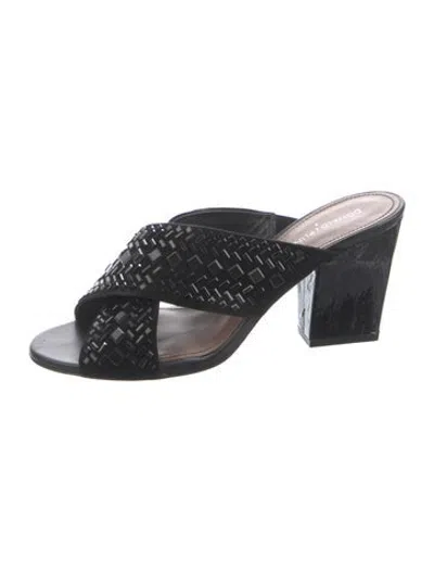 Pre-owned Donald Pliner Leather Patterned Slides In Black