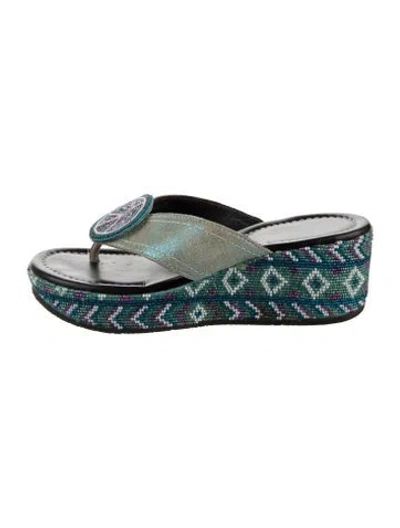 Pre-owned Donald Pliner Leather Patterned Slides In Green