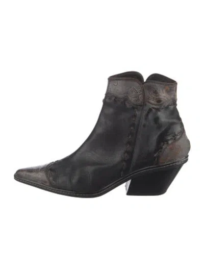 Pre-owned Donald Pliner Leather Patterned Western Boots In Black