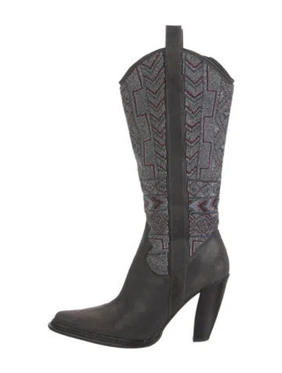 Pre-owned Donald Pliner Leather Patterned Western Boots In Gray