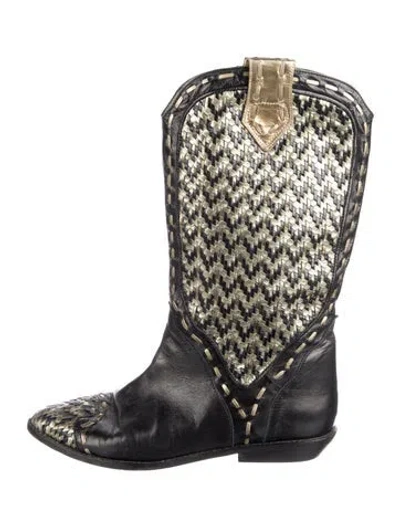 Pre-owned Donald Pliner Leather Patterned Western Boots In Green