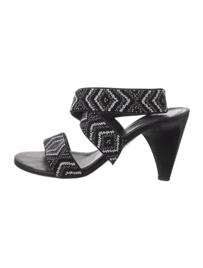 Pre-owned Donald Pliner Leather Printed Slides In Black