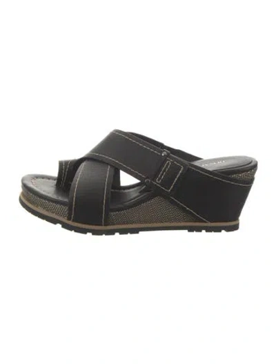 Pre-owned Donald Pliner Leather Printed Slides In Black