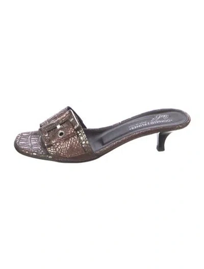Pre-owned Donald Pliner Leather Printed Slides In Brown