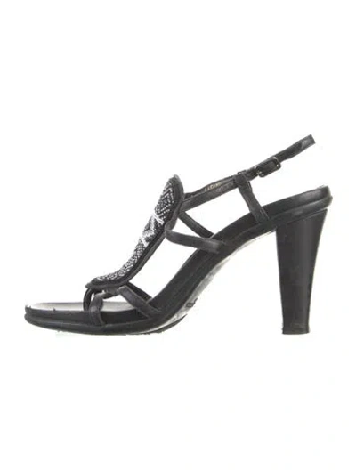 Pre-owned Donald Pliner Leather Printed Slingback Sandals In Black