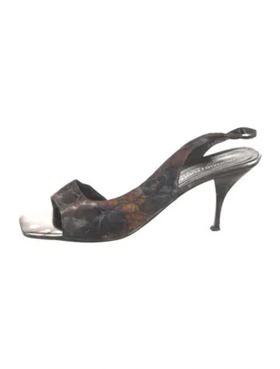 Pre-owned Donald Pliner Leather Printed Slingback Sandals In Gray