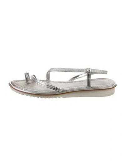 Pre-owned Donald Pliner Leather Slingback Sandals In Silver