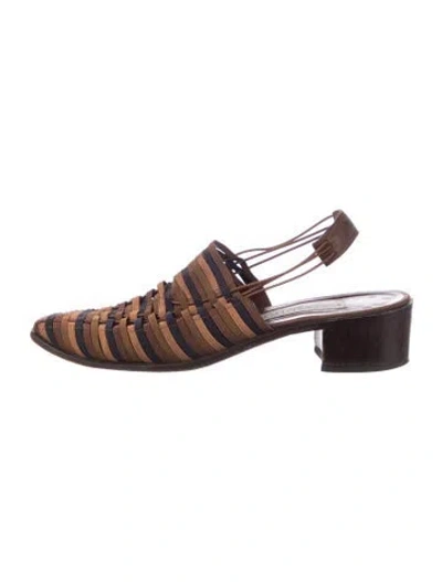 Pre-owned Donald Pliner Leather Striped Slingback Pumps In Brown