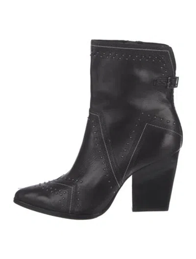 Pre-owned Donald Pliner Leather Studded Accents Boots In Black