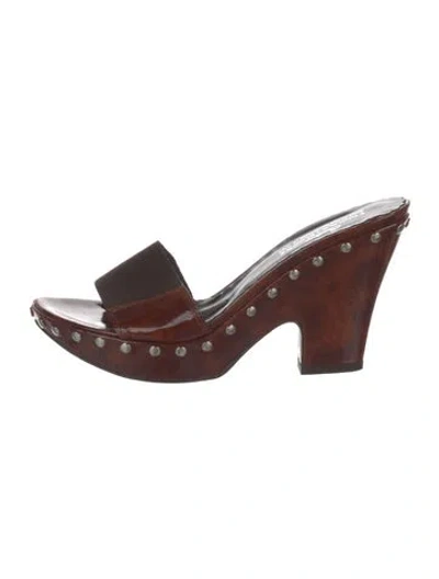 Pre-owned Donald Pliner Leather Studded Accents Slides In Brown