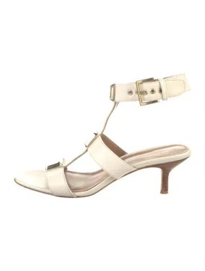 Pre-owned Donald Pliner Leather Studded Accents T-strap Sandals In Neutral