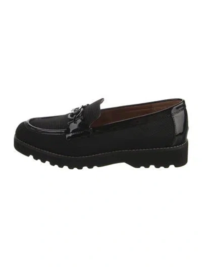 Pre-owned Donald Pliner Leather Trim Embellishment Loafers In Black