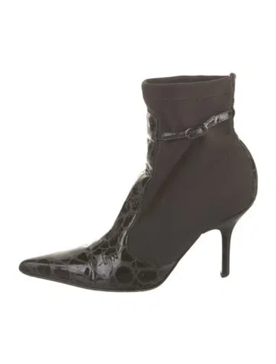 Pre-owned Donald Pliner Leather Trim Embellishment Sock Boots In Brown