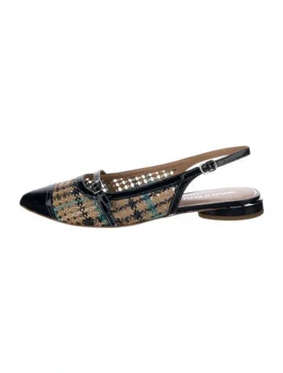 Pre-owned Donald Pliner Leather Tweed Pattern Slingback Flats In Blue