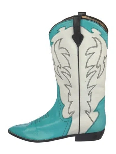 Pre-owned Donald Pliner Leather Western Boots In Blue