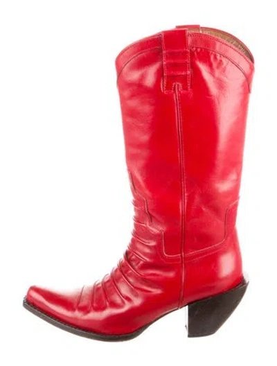 Pre-owned Donald Pliner Leather Western Boots In Red
