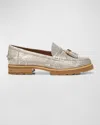 Donald Pliner Lenny Tassel Snake Embossed Loafer In Pale Gold