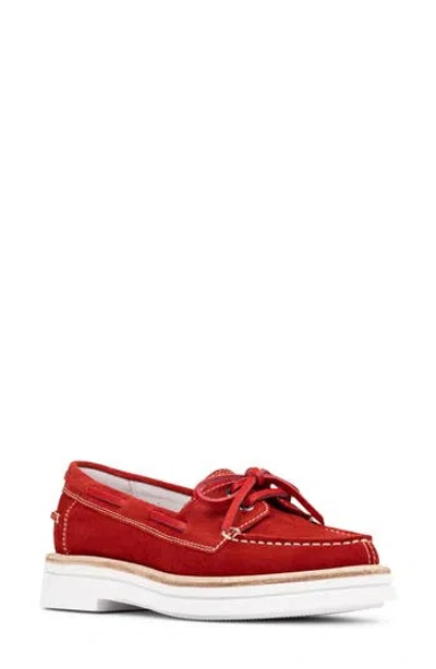 Donald Pliner Harlie02 Suede Lug Bottom Boat Shoe In Red