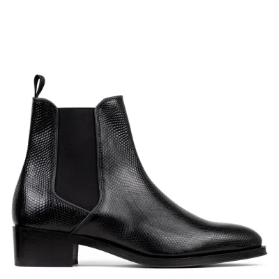 Donald Pliner Men Ashford Black Lizard Print Leather Boot In White