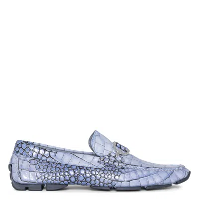 Donald Pliner Men Dacio Driver Ocean Blue Croco Casual In Black