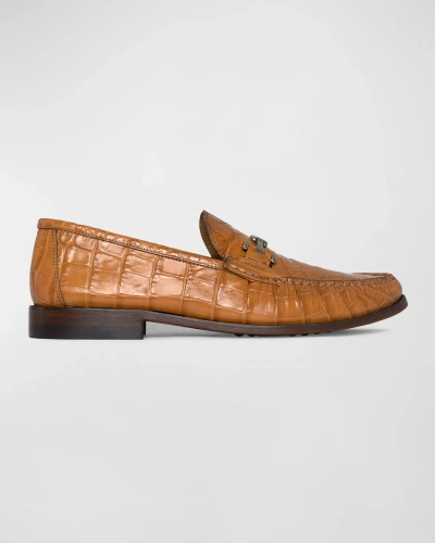 Donald Pliner Men's Emmett Croc-effect Leather Bit Loafers In Ginger