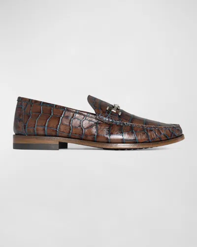Donald Pliner Men's Emmett Croc-effect Leather Bit Loafers In Mahogany