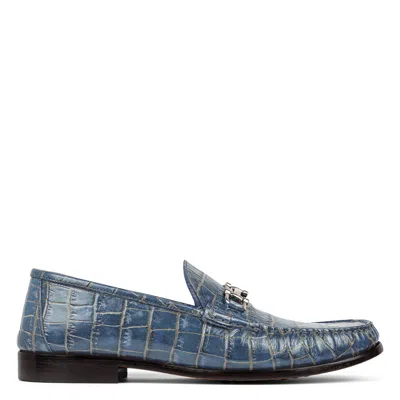 Donald Pliner Men's Evanston Croc-effect Leather Bit Loafers In Navy Crocco