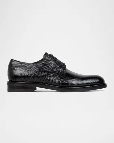 Donald Pliner Men's Russell Lizard-print Leather Derby Shoes In Black
