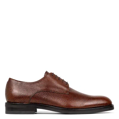 Donald Pliner Men's Russell Lizard-print Leather Derby Shoes In Whiskey
