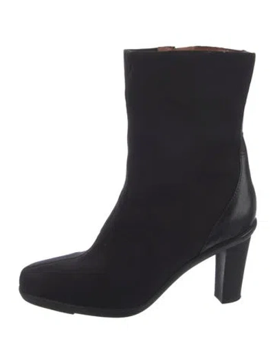 Pre-owned Donald Pliner Nylon Leather Trim Embellishment Boots In Black