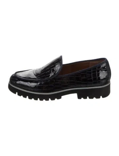 Pre-owned Donald Pliner Patent Leather Animal Print Loafers In Black