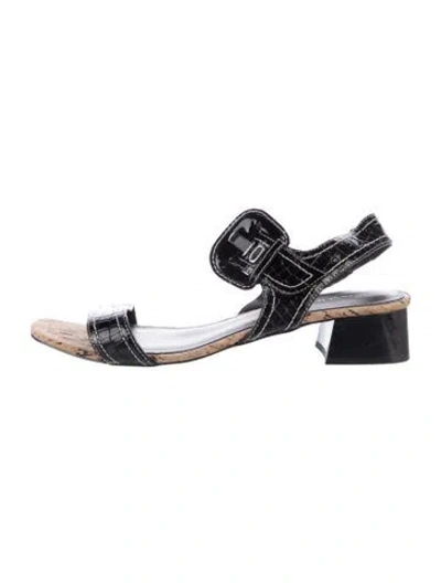 Pre-owned Donald Pliner Patent Leather Animal Print Sandals In Black