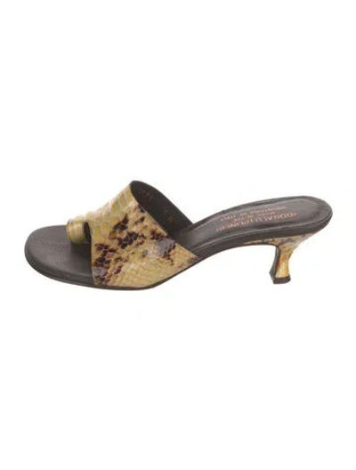 Pre-owned Donald Pliner Patent Leather Animal Print Slides In Yellow
