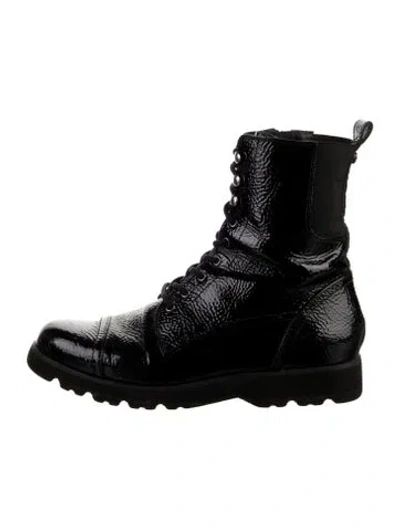 Pre-owned Donald Pliner Patent Leather Combat Boots In Black