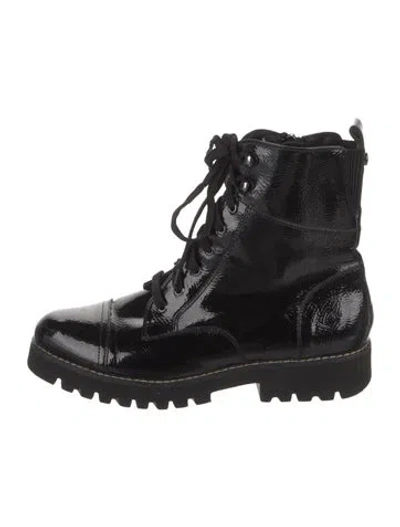 Pre-owned Donald Pliner Patent Leather Combat Boots In Black