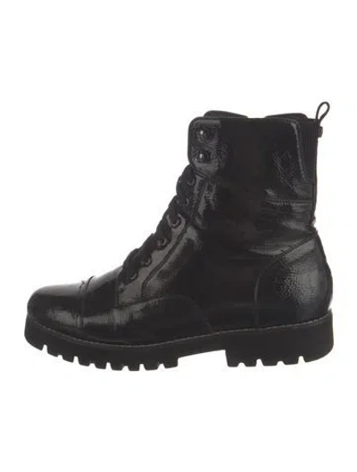 Pre-owned Donald Pliner Patent Leather Combat Boots In Black